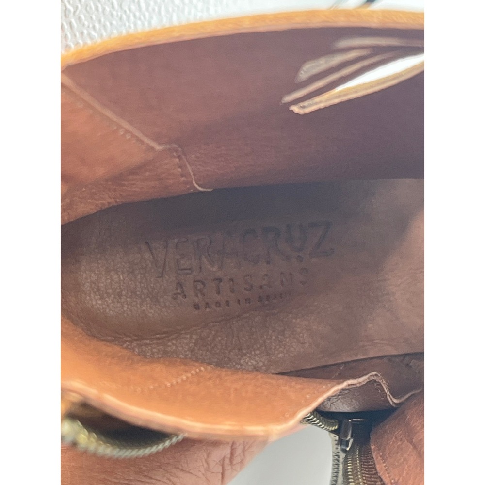 Veracruz Mallory Distressed Leather Cutout Booties EU 39 Tan Boho Made Spain - Picture 9 of 11